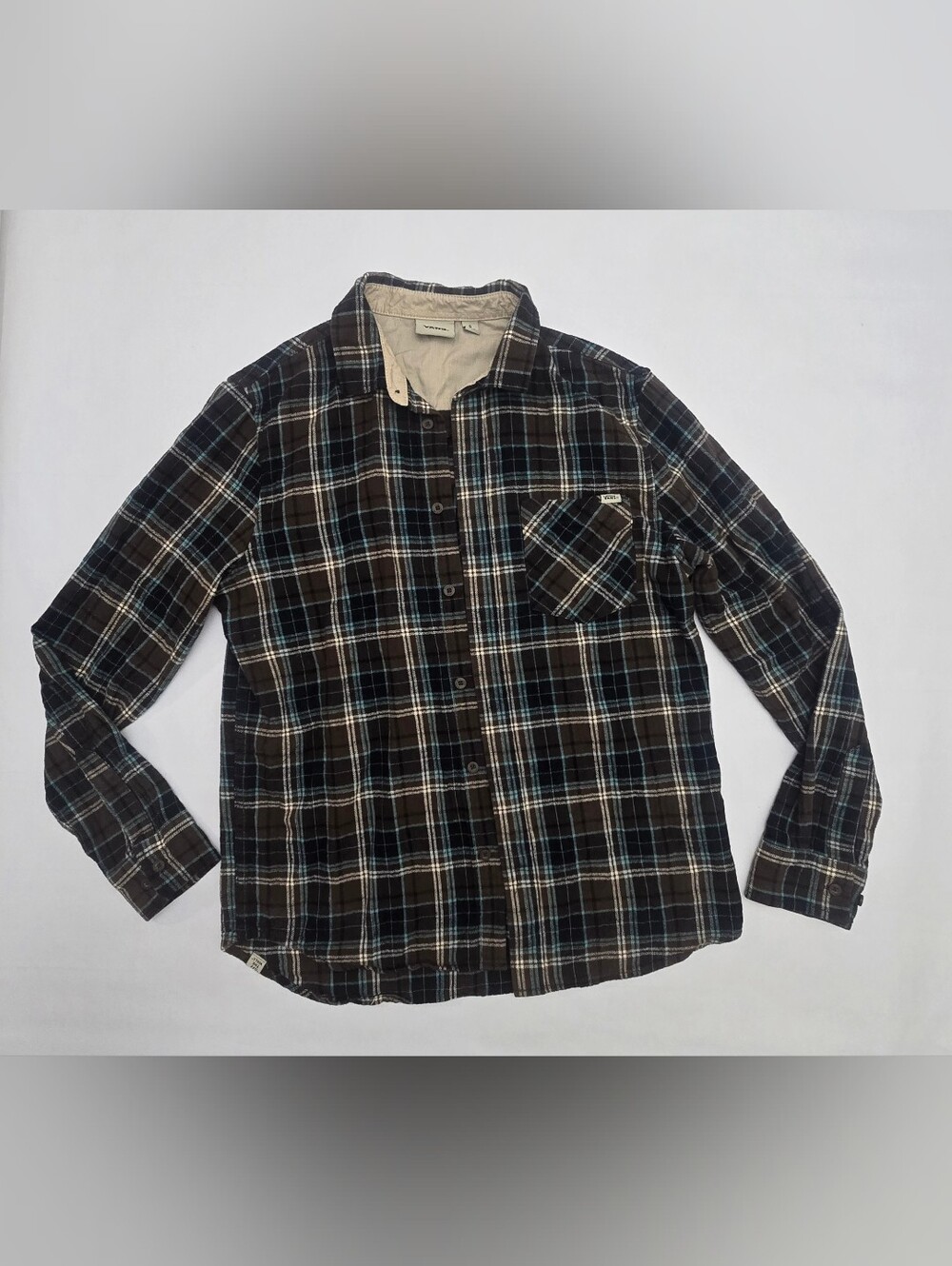 Vans Black, Blue & BEIGE Plaid Button-Up Shirt